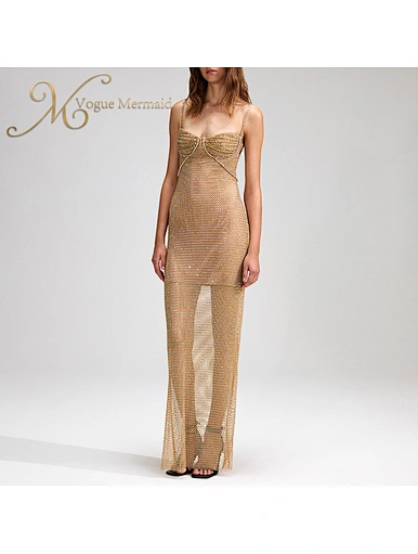 rhinestone see through dress
